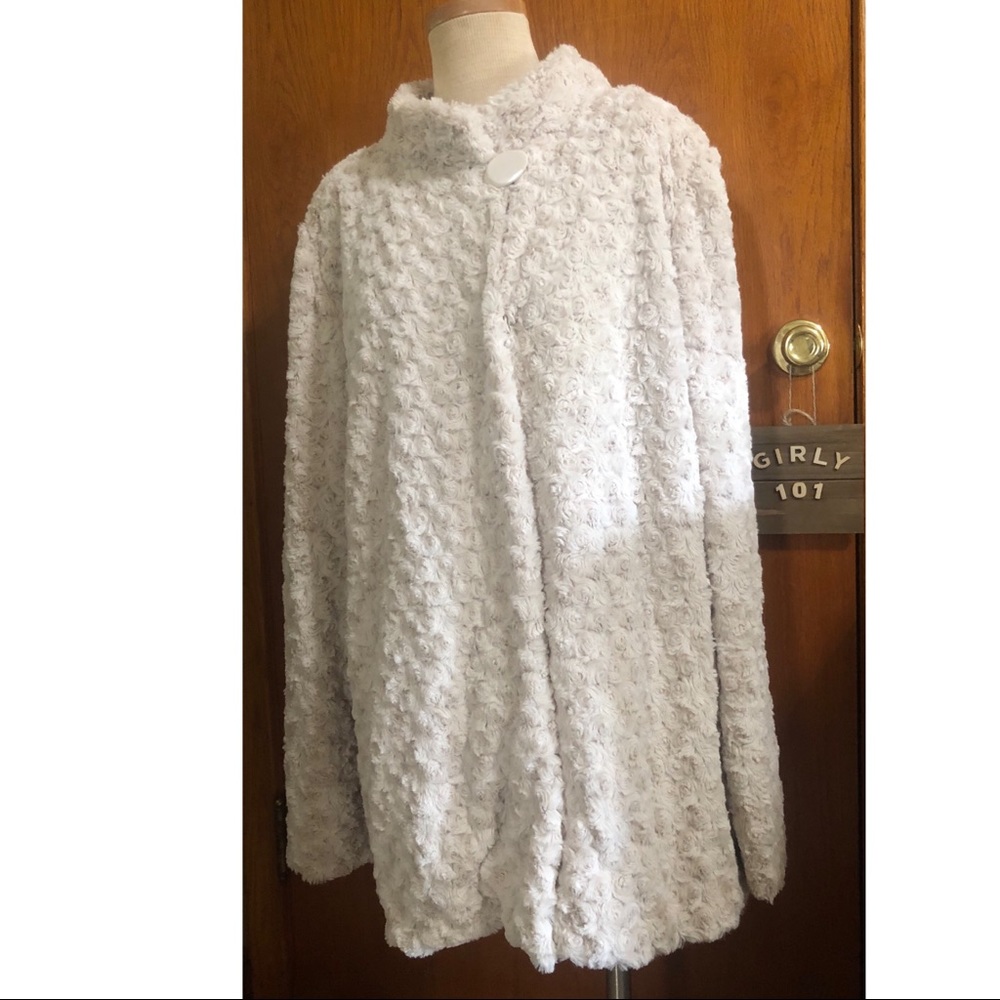 Dennis Basso textured Rosette faux fur a-line coat